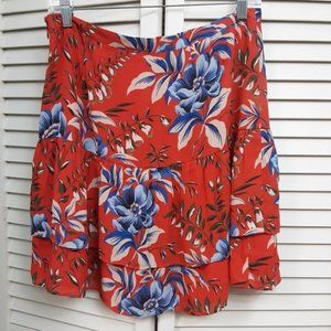 Loft Tropical Floral Coral Tiered Layered lined Flowy Skirt Size Small